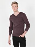 Slim Fit Placket Neck Erkek Mor Tshirt U.Kol
