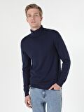 Slim Fit Balikci Erkek Mavi Kazak