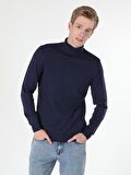 Slim Fit Balikci Erkek Mavi Kazak