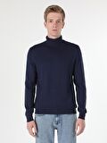 Slim Fit Balikci Erkek Mavi Kazak