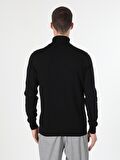 Slim Fit Balikci Erkek Siyah Kazak