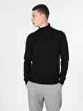 Slim Fit Balikci Erkek Siyah Kazak