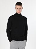 Slim Fit Balikci Erkek Siyah Kazak