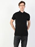 Slim Fit Polo Yaka Erkek Siyah Polo Kısa Kol