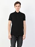 Slim Fit Polo Yaka Erkek Siyah Polo Kısa Kol