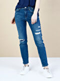 891 Maya Orta Bel Daralan Paça Slim Fit Mavi Kadın Jean Pantolon