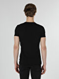 Slim Fit Placket Neck Örme Erkek Siyah Kısa Kol Tişört