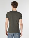 Slim Fit Placket Neck Örme Erkek Haki Kısa Kol Tişört