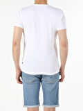 Slim Fit Placket Neck Örme Erkek Beyaz Kısa Kol Tişört