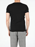 Slim Fit Placket Neck Basic Siyah Erkek Kısa Kol Tişört