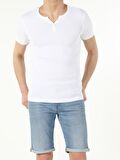 Slim Fit Placket Neck Basic Beyaz Erkek Kısa Kol Tişört