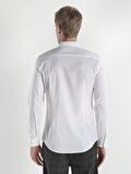  Super Slim Fit Shirt Neck Erkek Beyaz Uzun Kol Gömlek