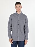  Regular Fit Shirt Neck Erkek Lacivert Uzun Kol Gömlek