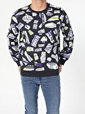 Regular Fit Baskılı Mavi Erkek Sweatshirt