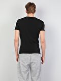 Slim Fit Bisiklet Yaka Örme Erkek Siyah Kısa Kol Tişört