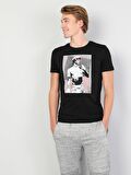 Slim Fit Bisiklet Yaka Örme Erkek Siyah Kısa Kol Tişört