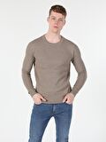 Regular Fit Bisiklet Yaka Erkek Bej Kazak