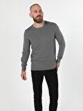 Regular Fit Bisiklet Yaka Erkek Gri Melanj Kazak