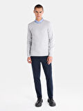 Regular Fit Bisiklet Yaka Basic Beyaz Erkek Kazak