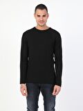 Slim Fit Bisiklet Yaka Erkek Siyah Kazak