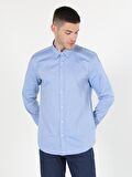 Slim Fit Koyu Mavi Erkek Uzun Kol Gömlek