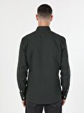  Slim Fit Shirt Neck Erkek Haki Uzun Kol Gömlek