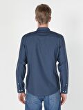  Slim Fit Shirt Neck Erkek Lacivert Uzun Kol Gömlek
