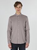 Slim Fit Shirt Neck Sarı Erkek Uzun Kol Gömlek