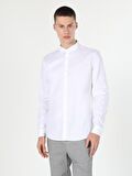  Slim Fit Shirt Neck Erkek Beyaz Uzun Kol Gömlek