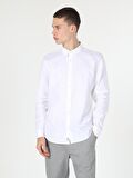  Slim Fit Shirt Neck Erkek Beyaz Uzun Kol Gömlek
