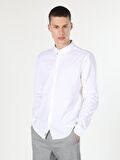  Slim Fit Shirt Neck Erkek Beyaz Uzun Kol Gömlek