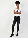 759 Lara Orta Bel Dar Paça Super Slim Fit Gri Kadın Jean Pantolon Cl1048689