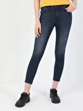 759 Lara Orta Bel Dar Paça Super Slim Fit Koyu Mavi Kadın Jean Pantolon Cl1048711