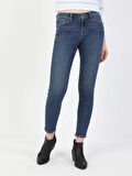 759 Lara Orta Bel Dar Paça Super Slim Fit Mavi Kadın Jean Pantolon Cl1048741
