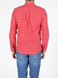 Kırmızı Slim Fit Shirt Neck  Erkek Uzun Kol Gömlek