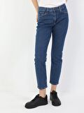 891 Maya Orta Bel Daralan Paça Slim Fit Mavi Kadın Jean Pantolon Cl1049739