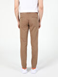 Slim Fit Orta Bel Kahverengi Erkek Pantolon
