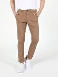 Slim Fit Orta Bel Kahverengi Erkek Pantolon