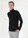 Slim Fit Balikci Erkek Siyah Tshirt U.Kol