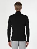 Slim Fit Balikci Erkek Siyah Tshirt U.Kol