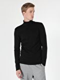 Slim Fit Balikci Erkek Siyah Tshirt U.Kol