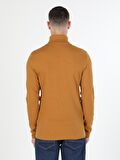 Slim Fit Yarim Balikci Düz Sarı Erkek Uzun Kol Tişört