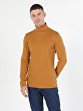 Slim Fit Yarim Balikci Düz Sarı Erkek Uzun Kol Tişört