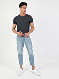 039 Lucas Drop Crotch Kısa Paça Carrot Fit Açık Mavi Erkek Jean Pantolon Cl1050243