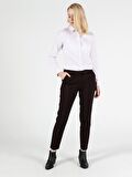 Slim Fit Orta Bel Düz Paça Kadın Bordo Pantolon