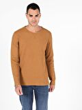 Slim Fit Bisiklet Yaka Erkek Safran Tshirt U.Kol