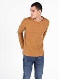 Slim Fit Bisiklet Yaka Erkek Safran Tshirt U.Kol