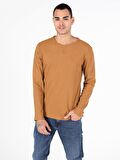 Slim Fit Bisiklet Yaka Erkek Safran Tshirt U.Kol