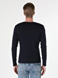 Slim Fit Bisiklet Yaka Erkek Lacivert Tshirt U.Kol