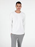 Regular Fit Bisiklet Yaka Erkek Beyaz Tshirt U.Kol